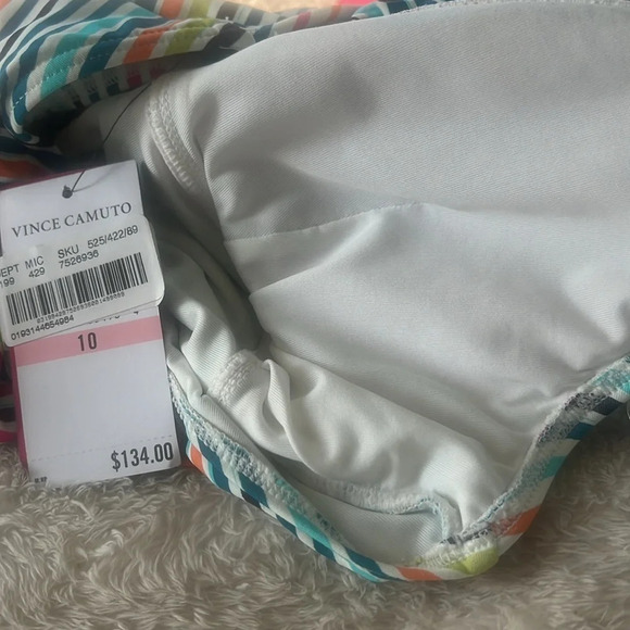 Vince Camuto Retro Striped Halter One-Piece Swimsuit Tie Front MultiColor 10 NWT - Picture 16 of 16